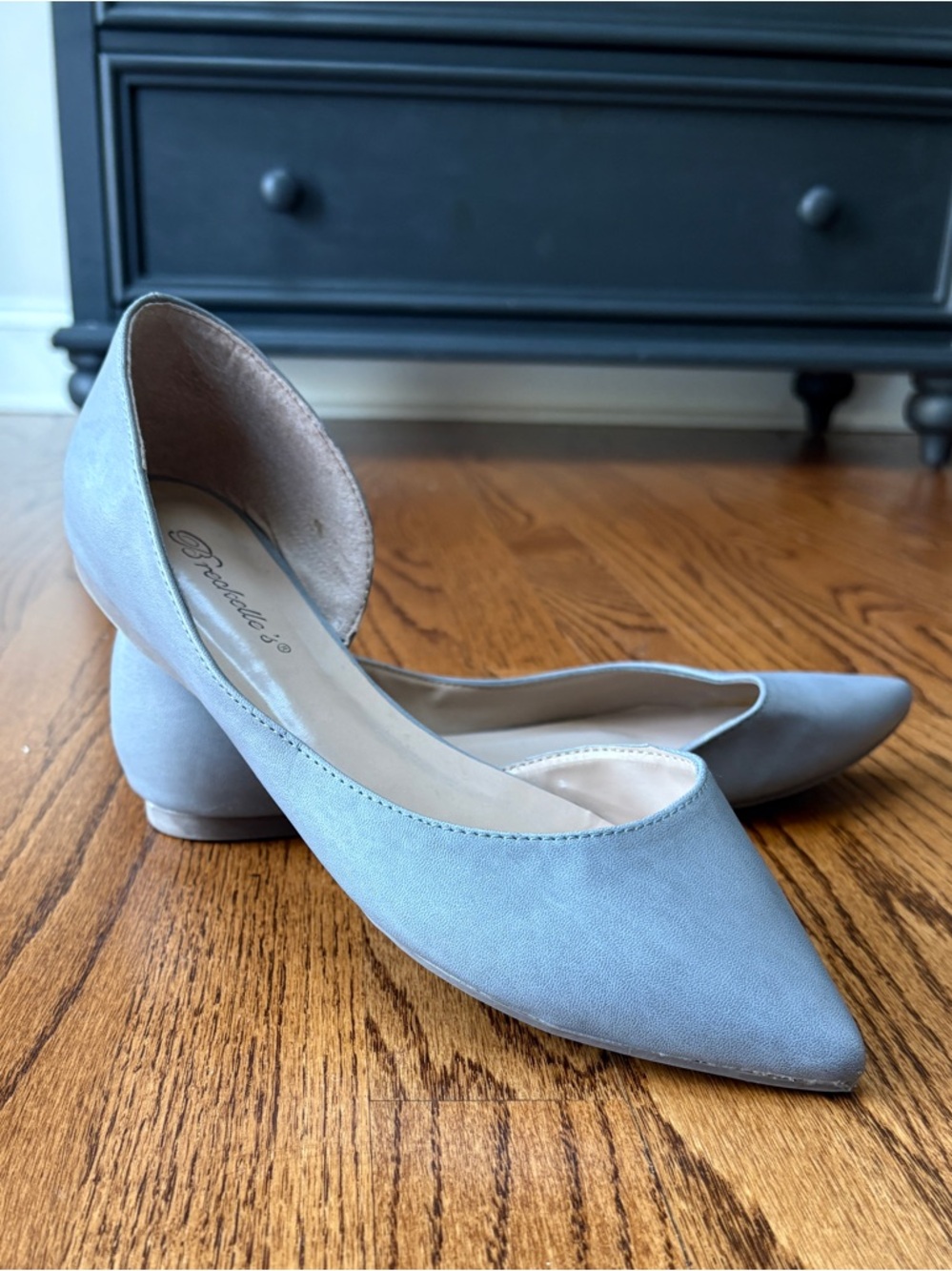 Breckelles Light Grey Pointed Toe D'Orsay Flats